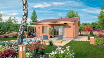 Pequeña casa unifamiliar de dos habitaciones ideal para segunda residencia. Construcción sencilla y económica.